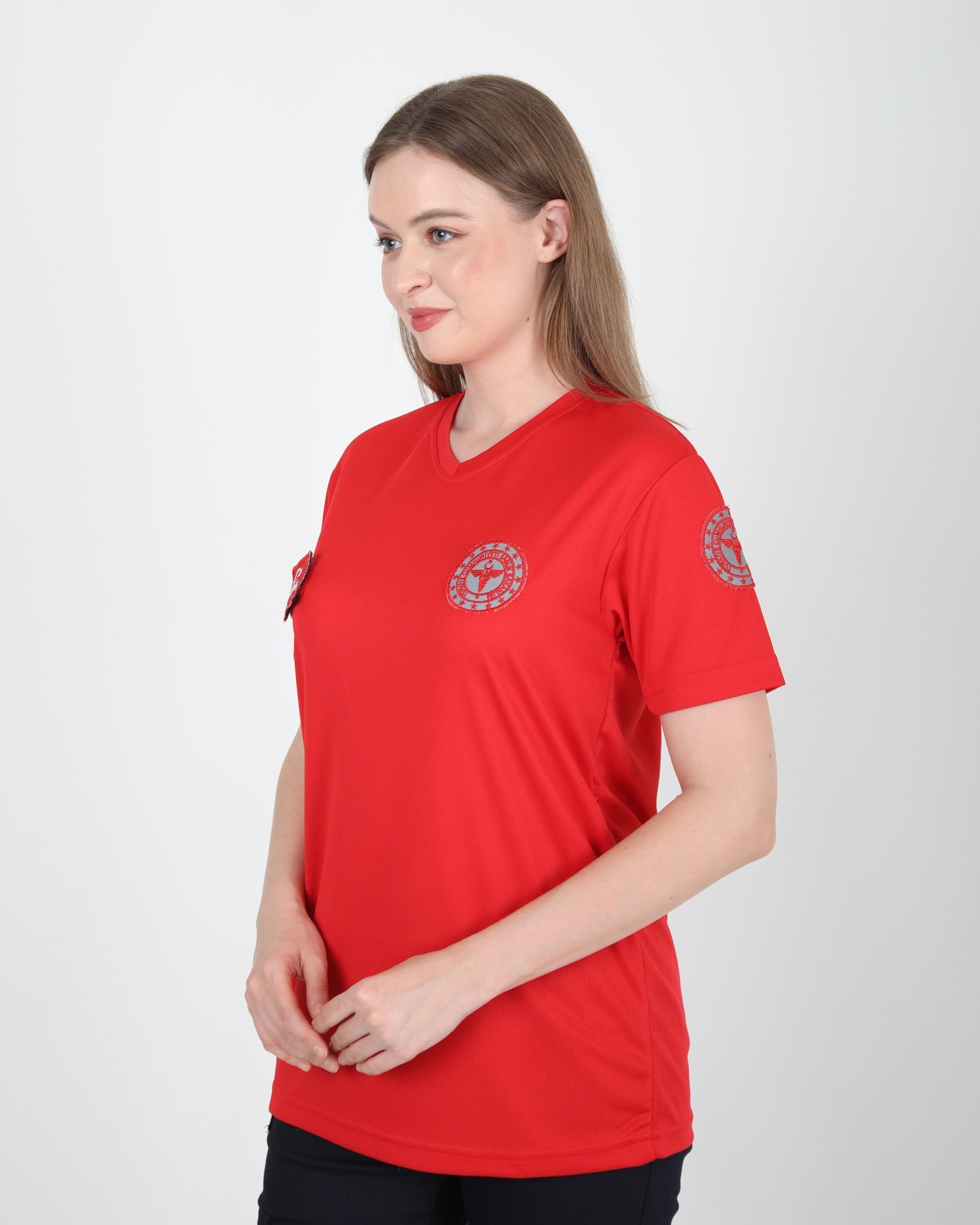 112 Acil Sağlık V Yaka Kırmızı Comfort T-shirt (Unisex-Fileli)