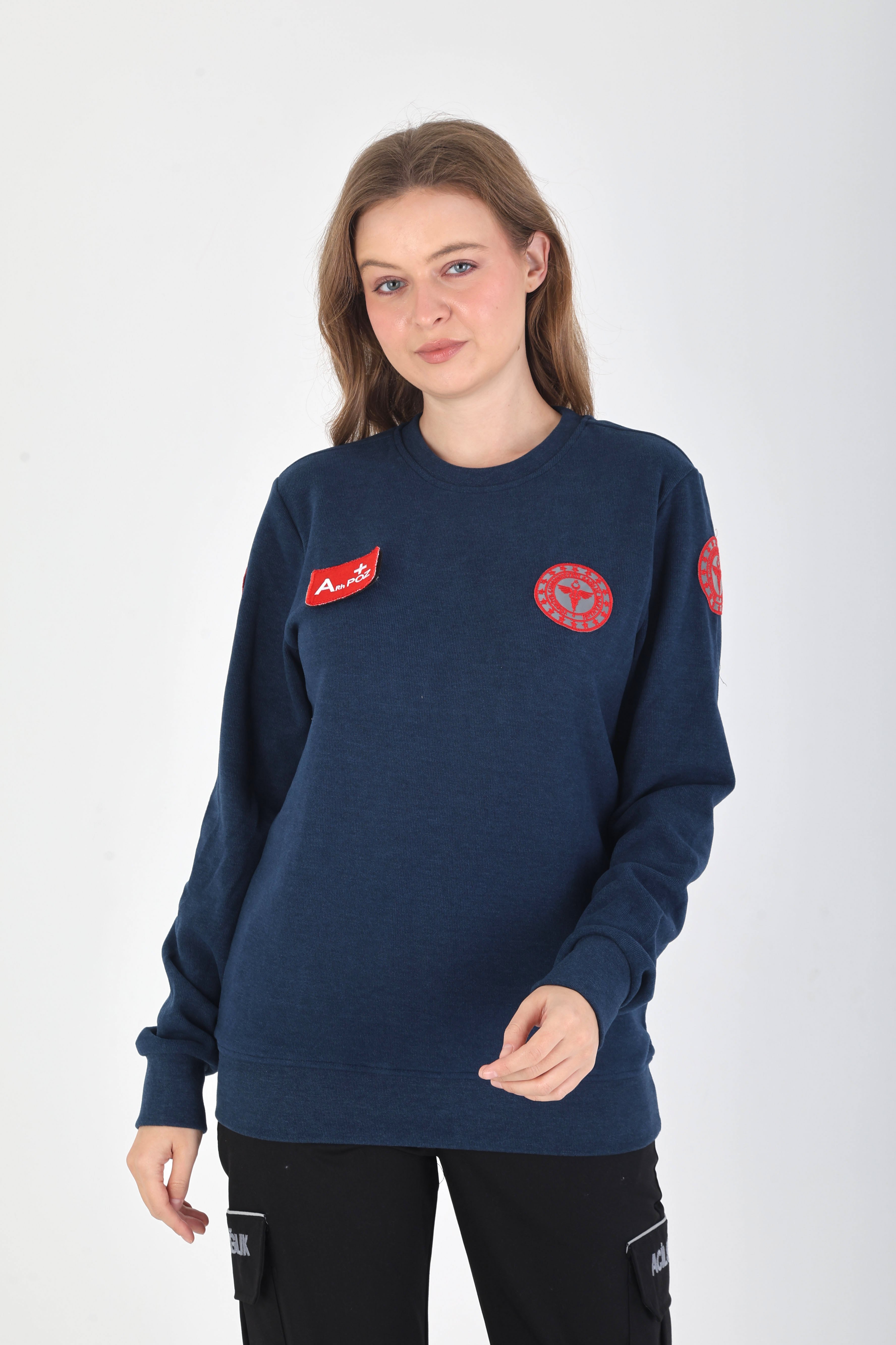 YENİ Sıfır Yaka Petrol Mavisi 112 Acil Sağlık Örme Kumaş Swit (Unisex)