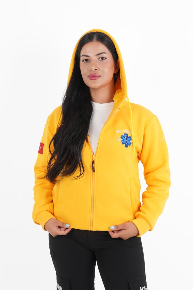Paramedik Sarı Kapşonlu Polar (Unisex)