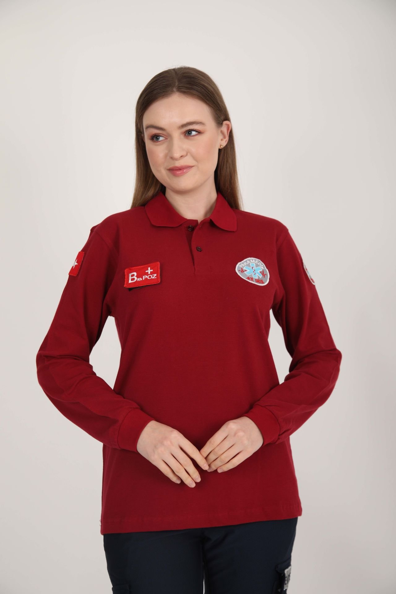 YENİ Paramedik Uzun Kollu Bordo Lacost T-shirt(Unisex)