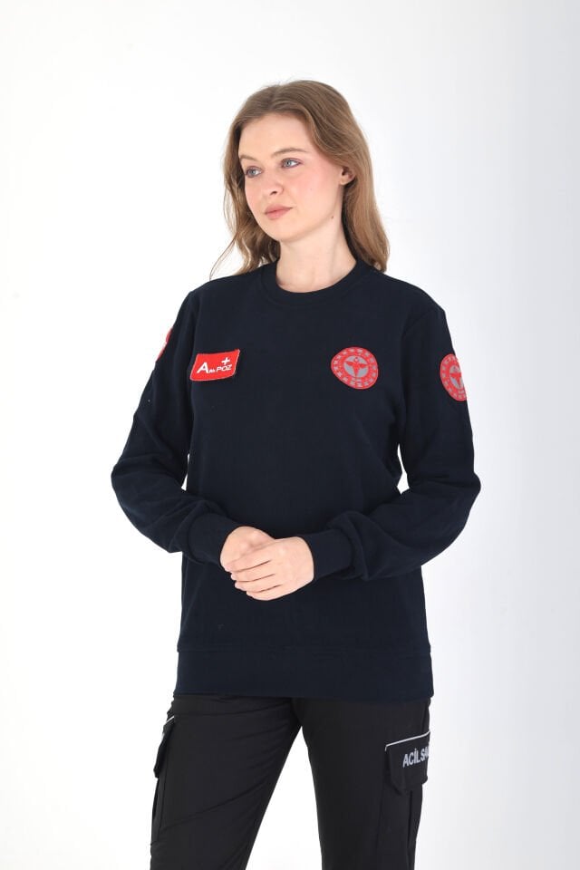 YENİ Sıfır Yaka Lacivert 112 Acil Sağlık Örme Kumaş Swit (Unisex)