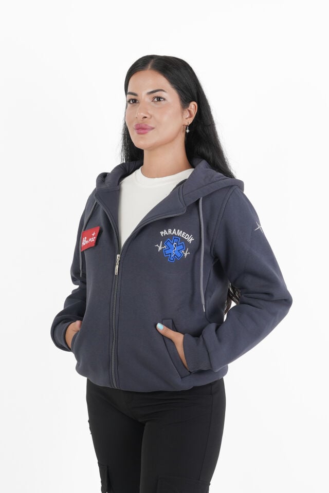 Paramedik Füme Kapşonlu Polar (Unisex)