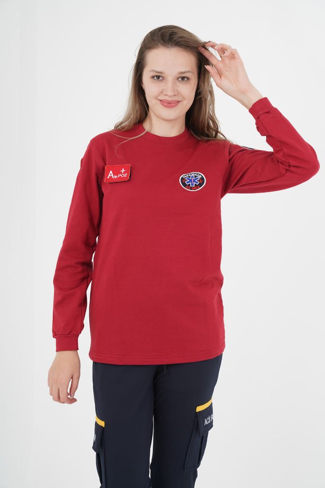 YENİ Paramedik Sıfır Yaka Bordo Swit(Unisex)