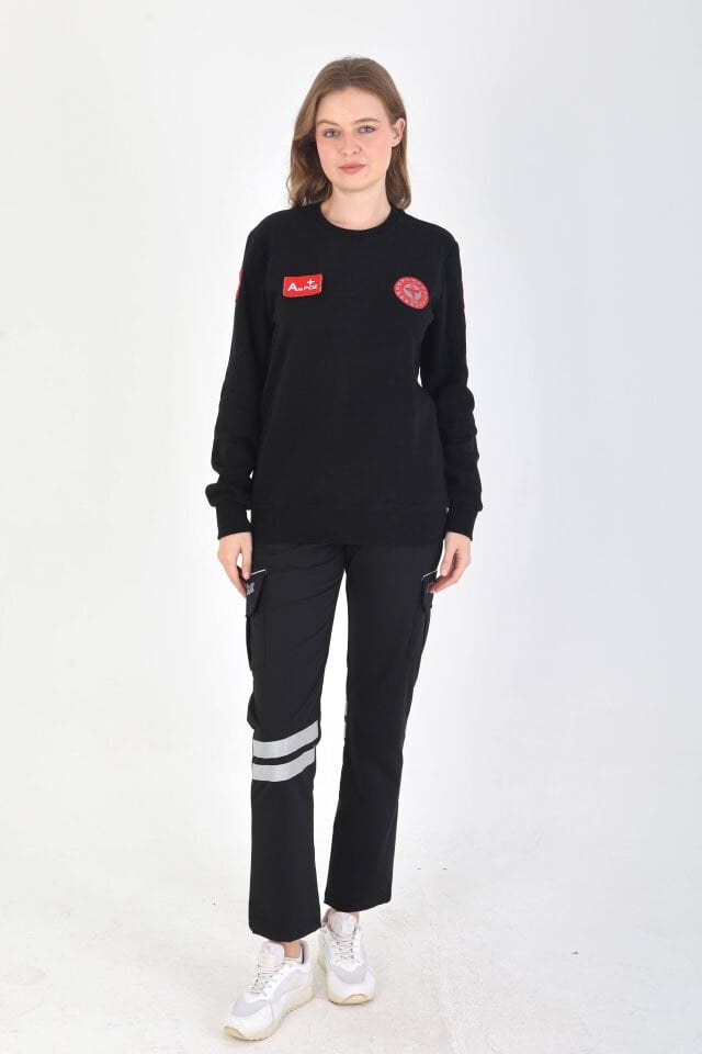 YENİ Sıfır Yaka Siyah 112 Acil Sağlık Örme Kumaş Swit (Unisex)