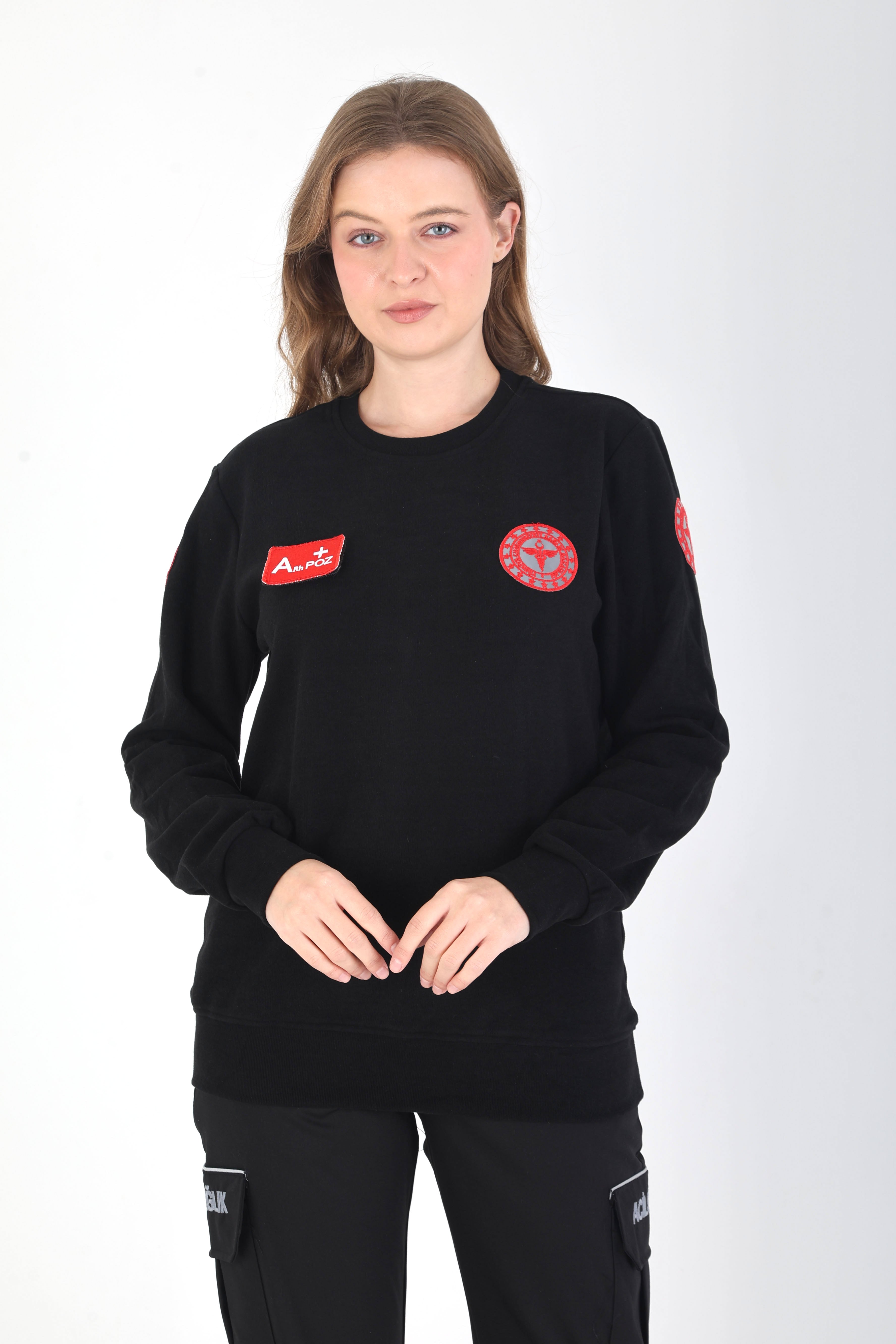 YENİ Sıfır Yaka Siyah 112 Acil Sağlık Örme Kumaş Swit (Unisex)