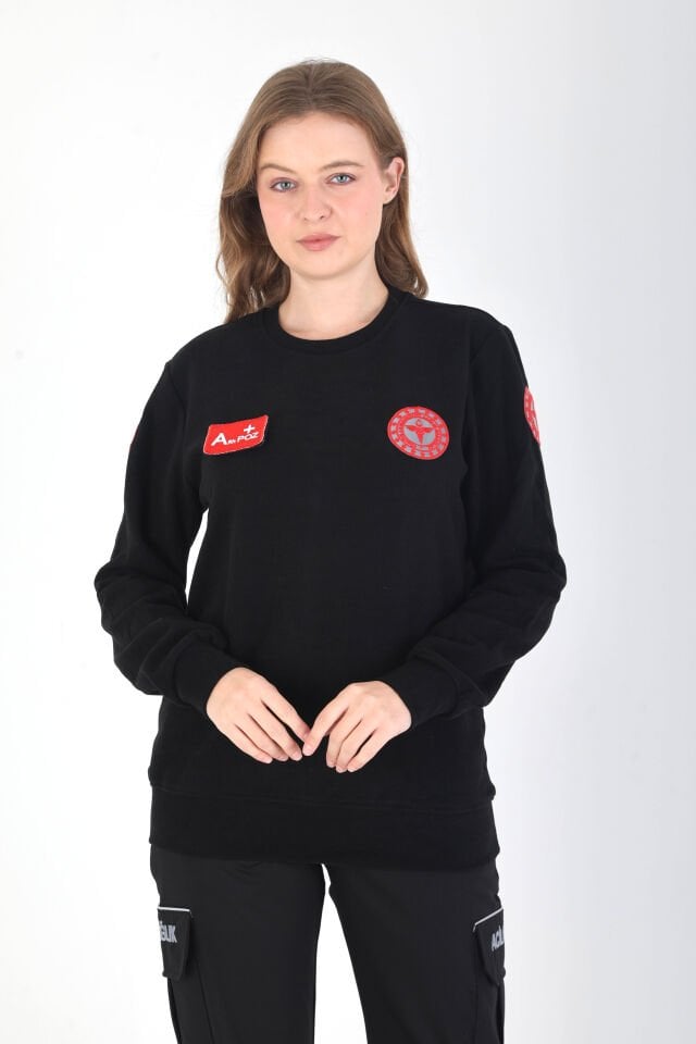 YENİ Sıfır Yaka Siyah 112 Acil Sağlık Örme Kumaş Swit (Unisex)