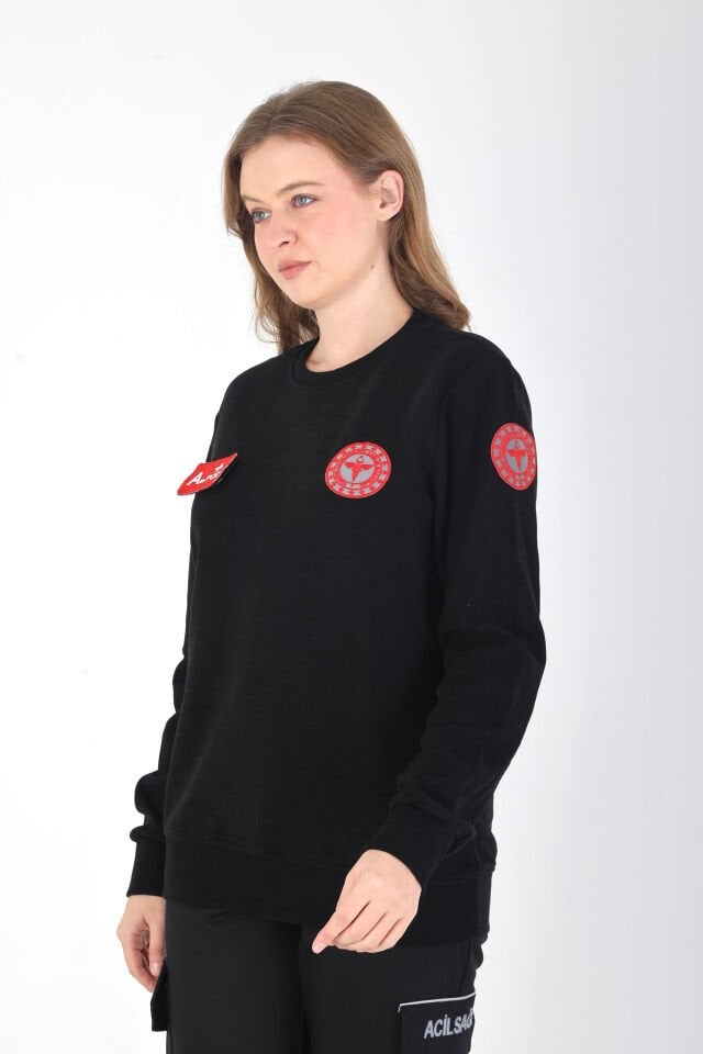 YENİ Sıfır Yaka Siyah 112 Acil Sağlık Örme Kumaş Swit (Unisex)