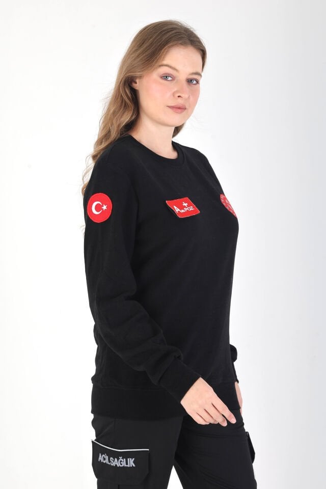 YENİ Sıfır Yaka Siyah 112 Acil Sağlık Örme Kumaş Swit (Unisex)