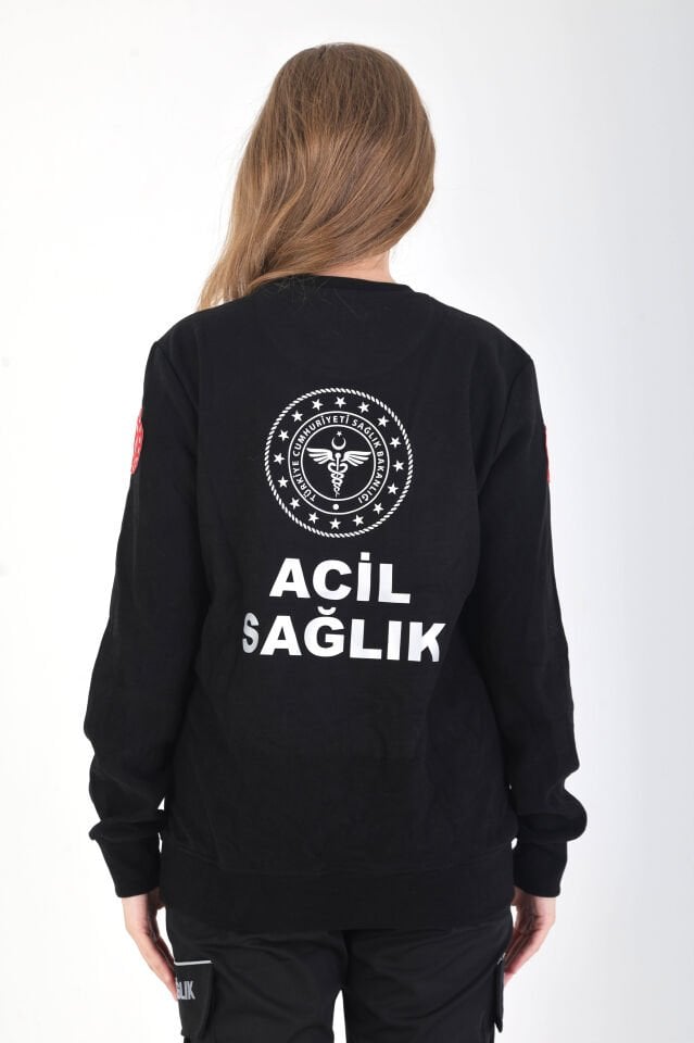 YENİ Sıfır Yaka Siyah 112 Acil Sağlık Örme Kumaş Swit (Unisex)