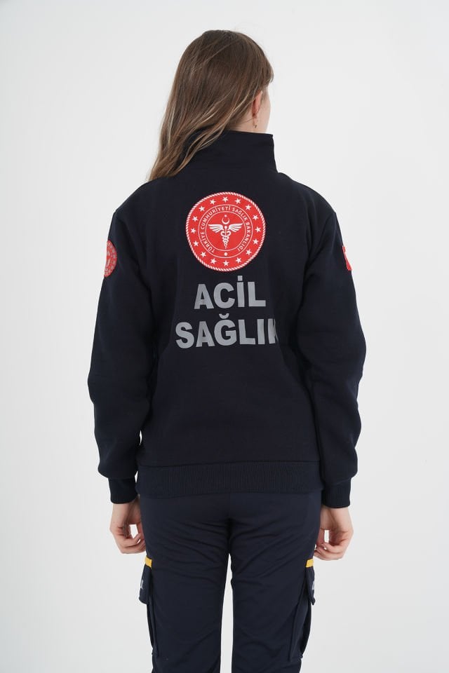 Yeni 112 Acil Sağlık Lacivert Fermuarlı Swit  (Unisex-% 100 pamuk)