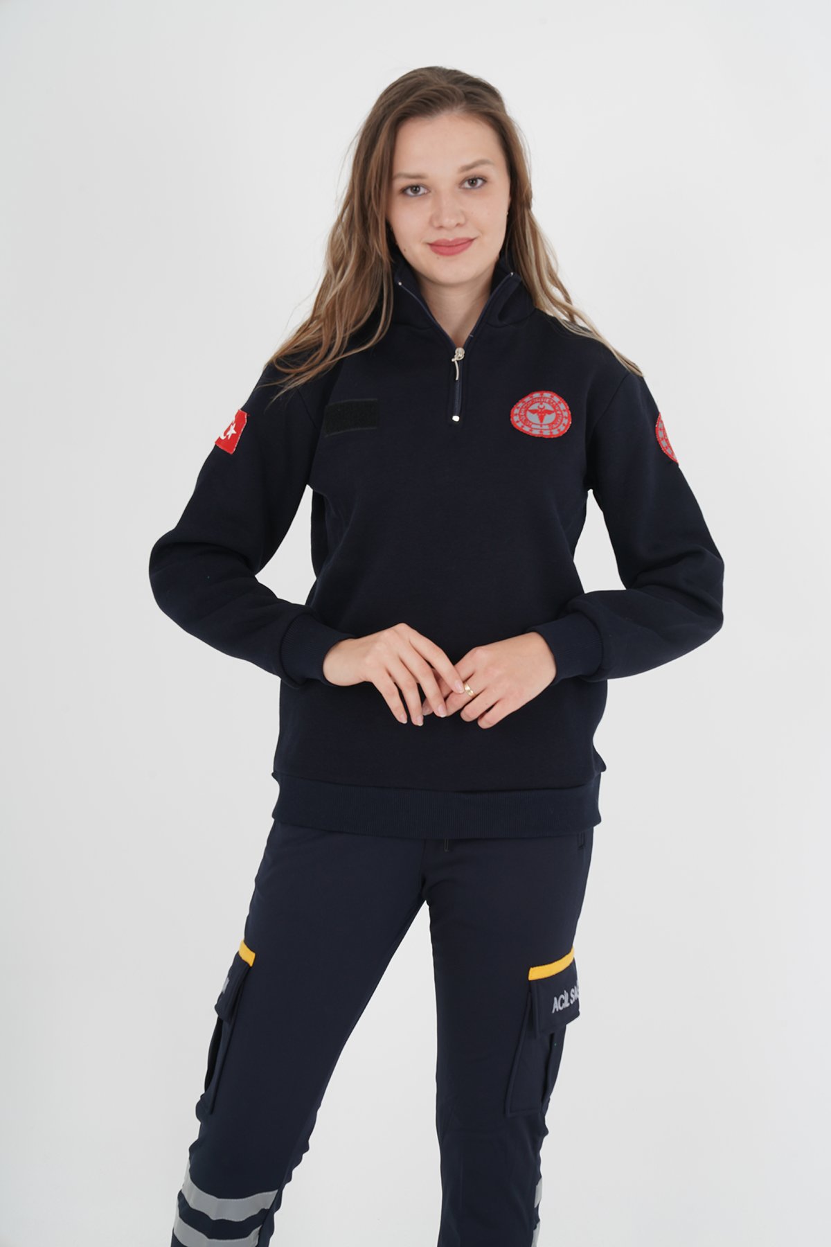 Yeni 112 Acil Sağlık Lacivert Fermuarlı Swit  (Unisex-% 100 pamuk)