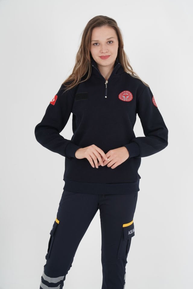 Yeni 112 Acil Sağlık Lacivert Fermuarlı Swit  (Unisex-% 100 pamuk)