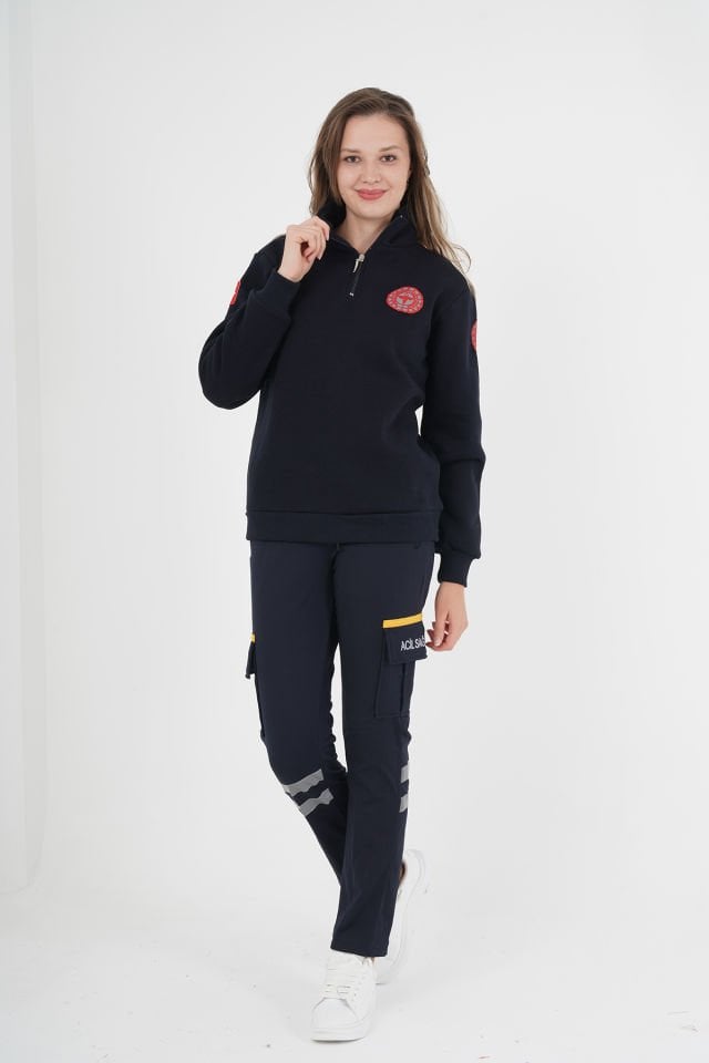 Yeni 112 Acil Sağlık Lacivert Fermuarlı Swit  (Unisex-% 100 pamuk)