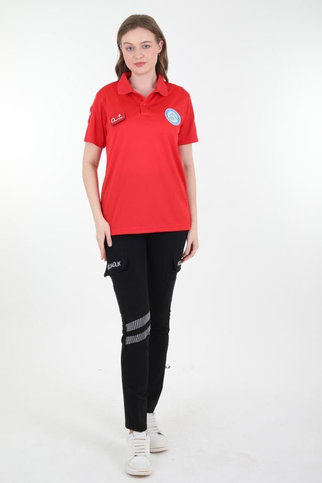 Evde Kırmızı Polo Yaka Comfort T-shirt (Unisex-Fileli)