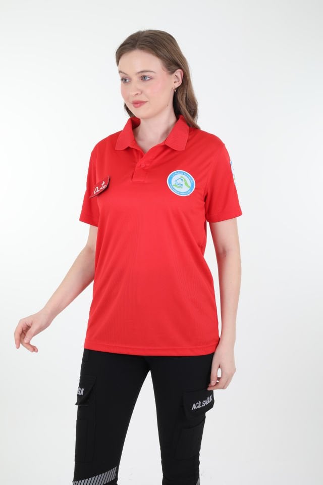Evde Kırmızı Polo Yaka Comfort T-shirt (Unisex-Fileli)