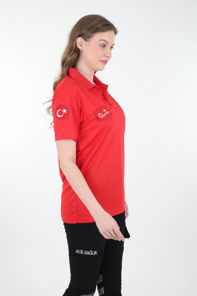 Evde Kırmızı Polo Yaka Comfort T-shirt (Unisex-Fileli)