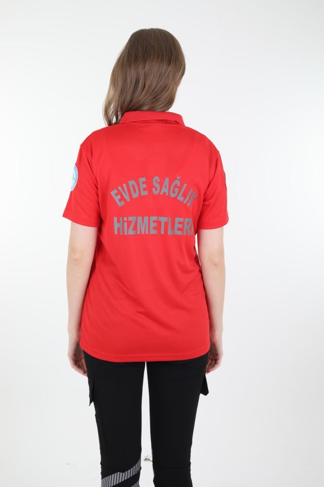 Evde Kırmızı Polo Yaka Comfort T-shirt (Unisex-Fileli)