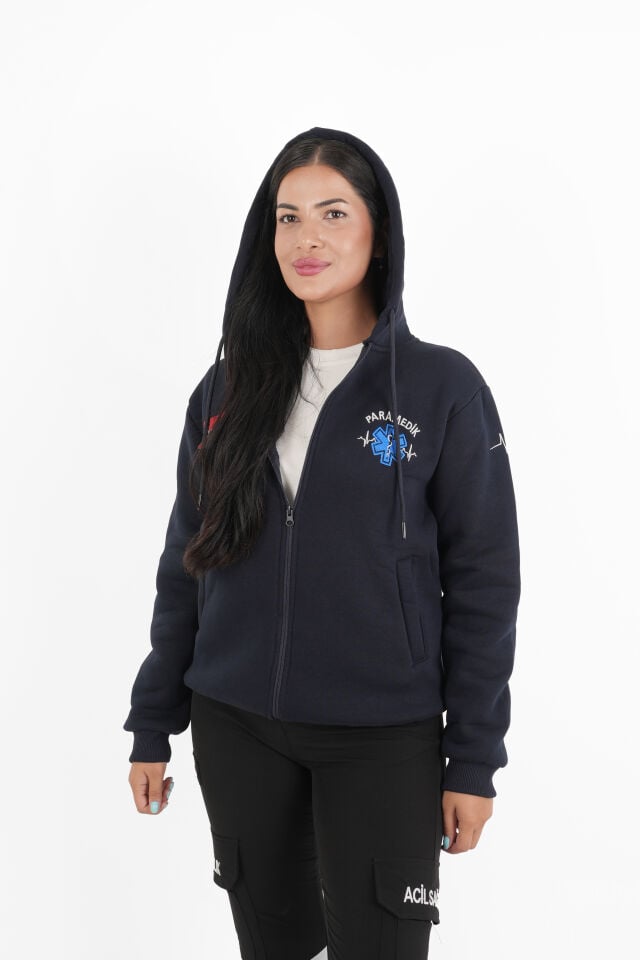 Paramedik Lacivert Kapşonlu Polar (Unisex)