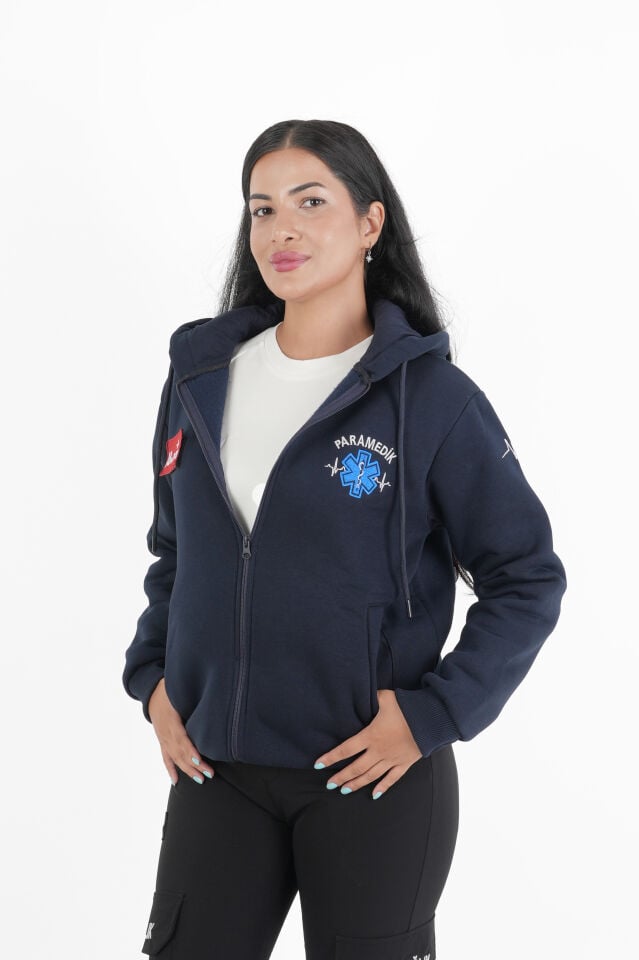 Paramedik Lacivert Kapşonlu Polar (Unisex)
