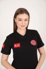 YENİ Acil Sağlık V Yaka Siyah Penye T-shirt (Unisex)