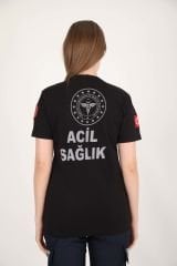 YENİ Acil Sağlık V Yaka Siyah Penye T-shirt (Unisex)