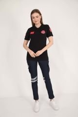 YENİ Acil Sağlık V Yaka Siyah Penye T-shirt (Unisex)
