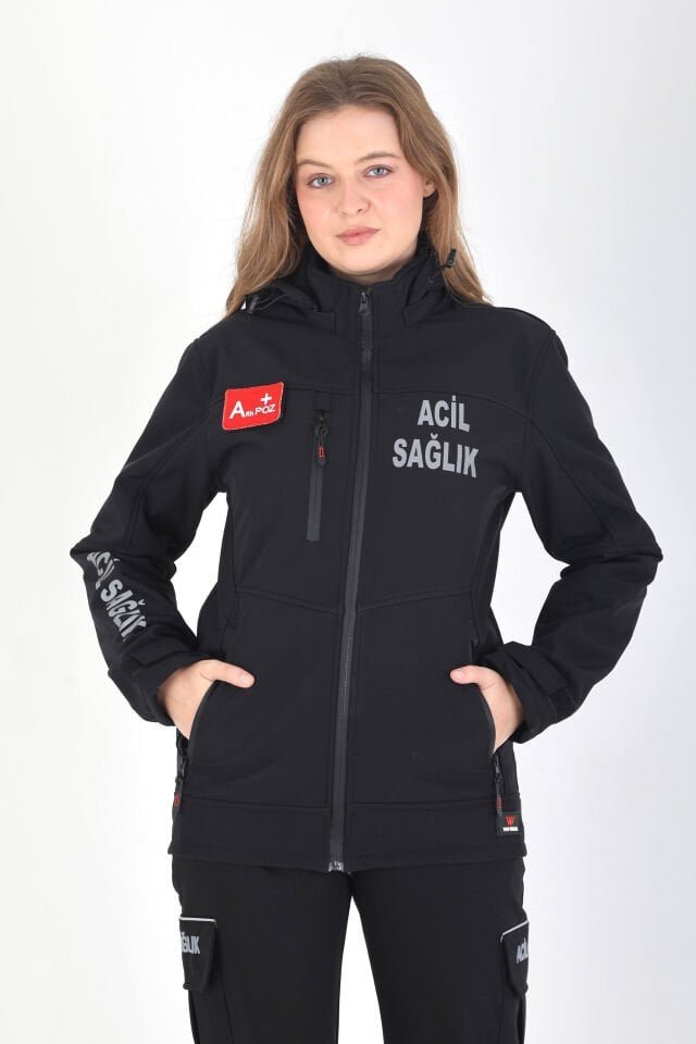 Acil Sağlık Siyah Shoftshell Mont (Unisex-Su Geçirmez)