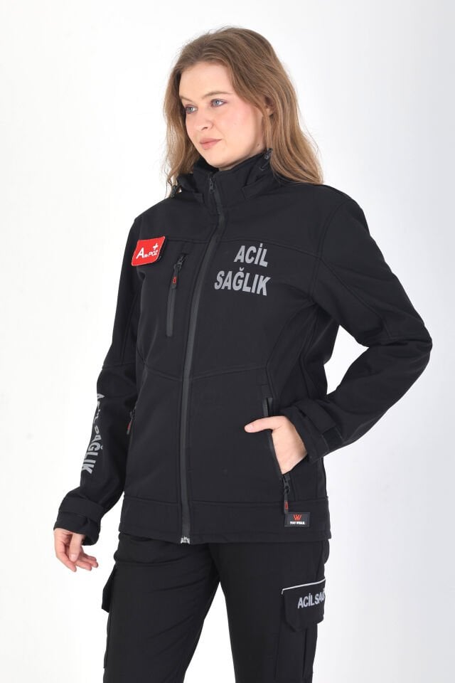 Acil Sağlık Siyah Shoftshell Mont (Unisex-Su Geçirmez)