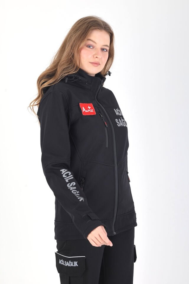 Acil Sağlık Siyah Shoftshell Mont (Unisex-Su Geçirmez)