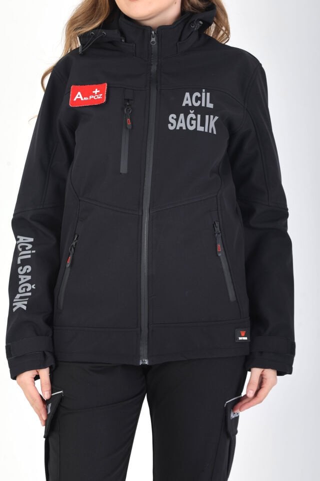 Acil Sağlık Siyah Shoftshell Mont (Unisex-Su Geçirmez)