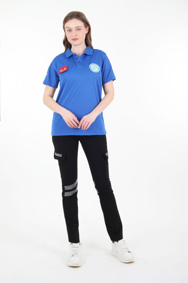 Evde Sağlık Sax Mavisi Polo Yaka Comfort T-shirt (Fileli-Unisex)