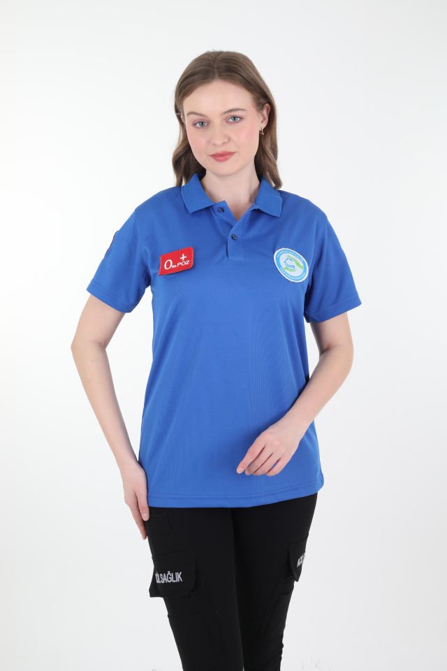 Evde Sağlık Sax Mavisi Polo Yaka Comfort T-shirt (Fileli-Unisex)