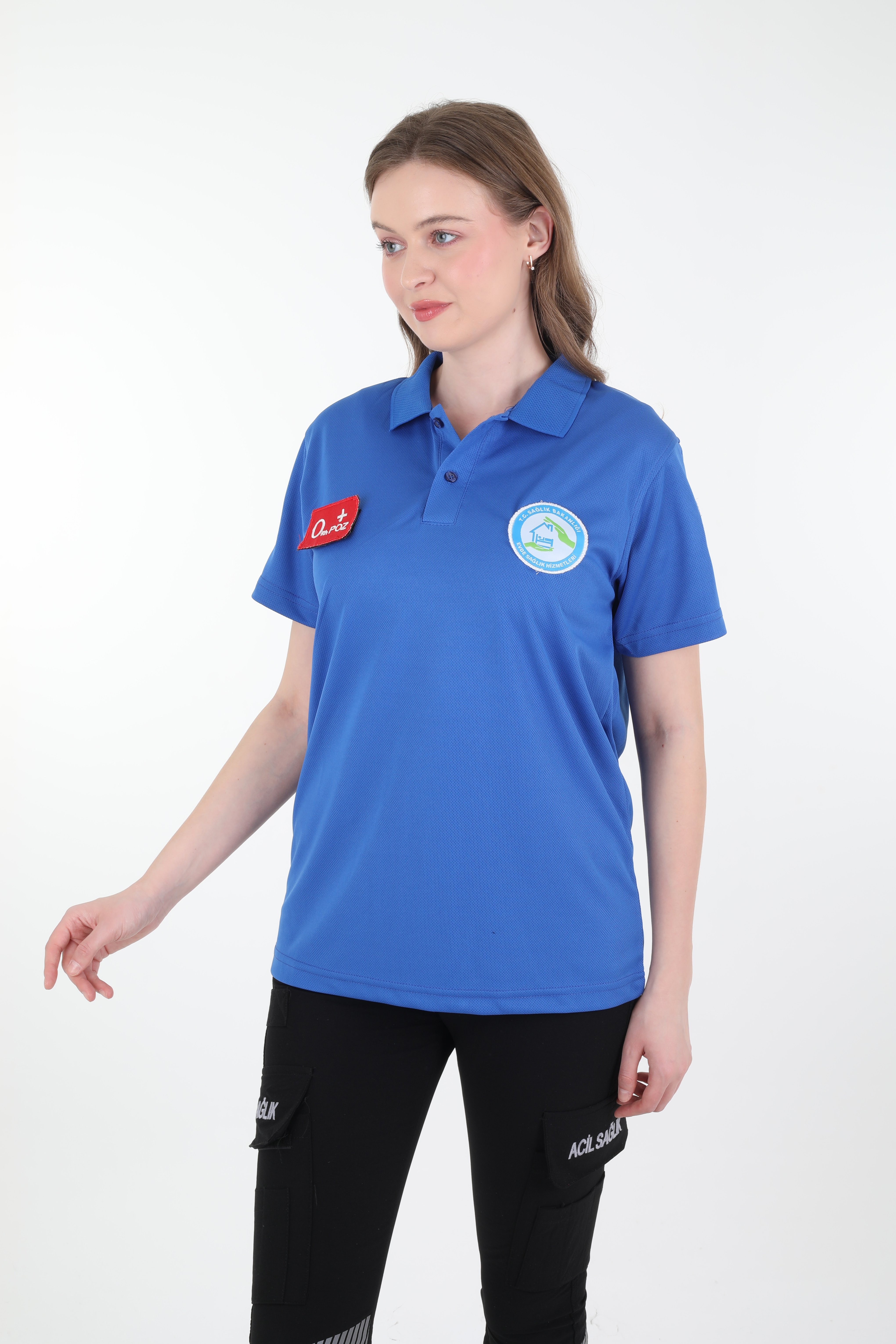 Evde Sağlık Sax Mavisi Polo Yaka Comfort T-shirt (Fileli-Unisex)