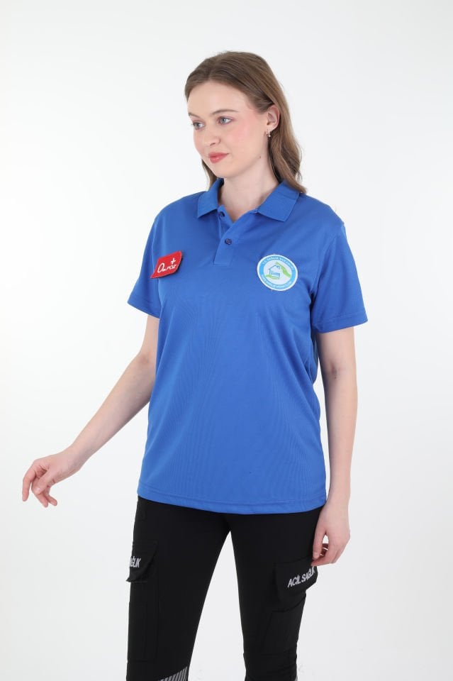 Evde Sağlık Sax Mavisi Polo Yaka Comfort T-shirt (Fileli-Unisex)