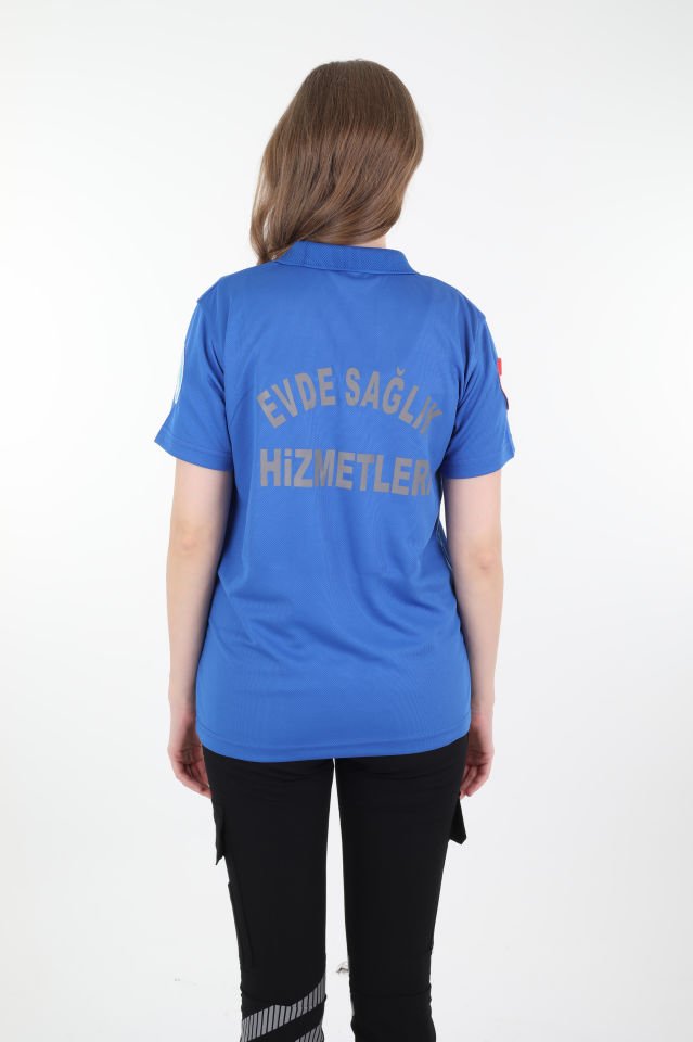Evde Sağlık Sax Mavisi Polo Yaka Comfort T-shirt (Fileli-Unisex)