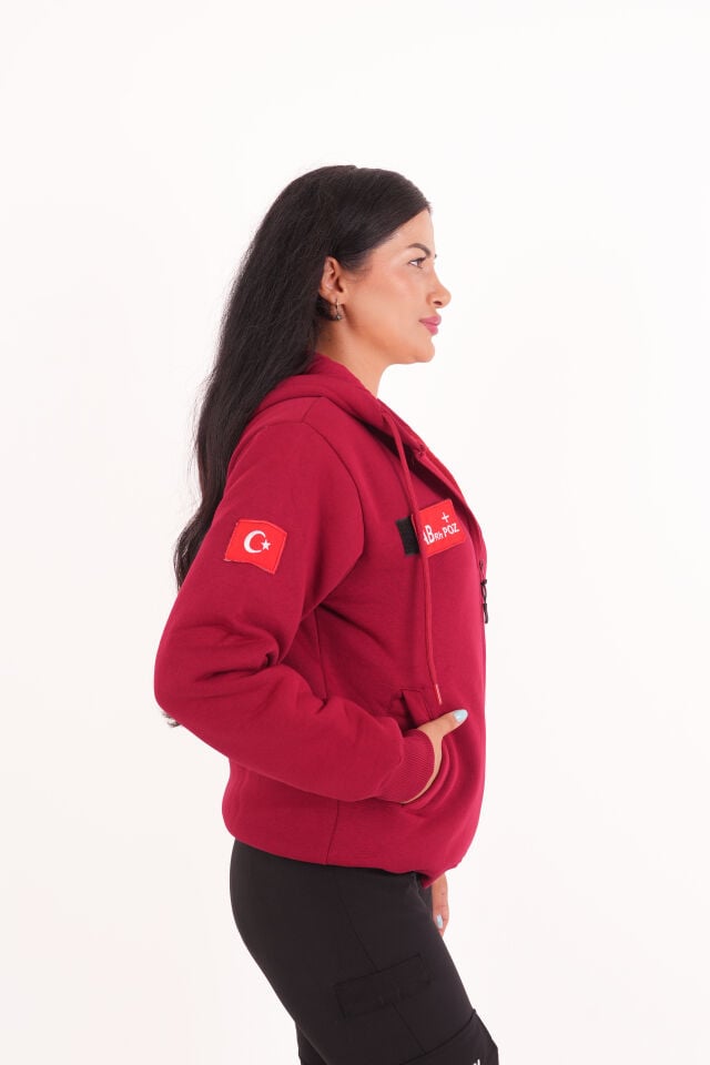 Paramedik Bordo Kapşonlu Polar (Unisex)