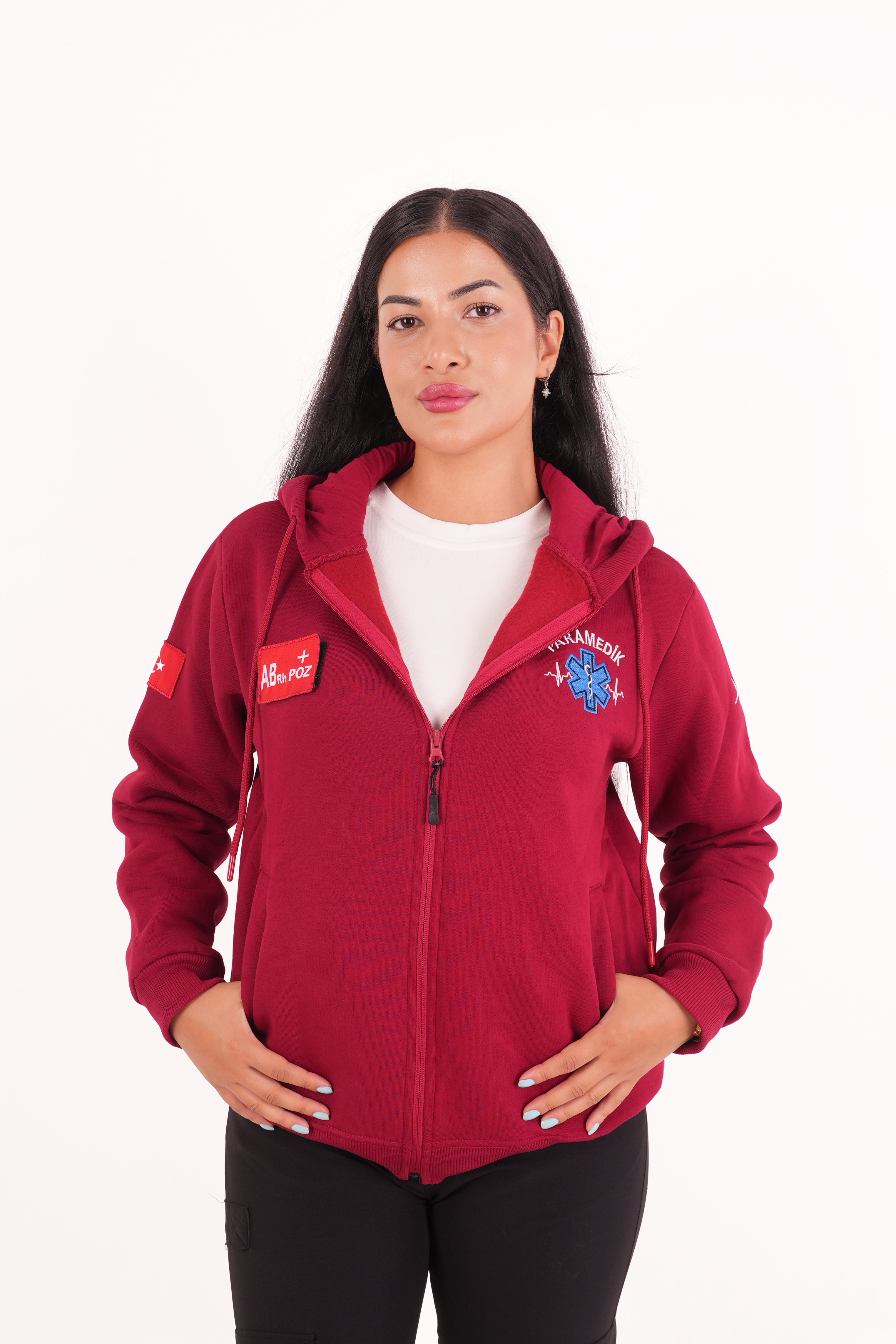 Paramedik Bordo Kapşonlu Polar (Unisex)