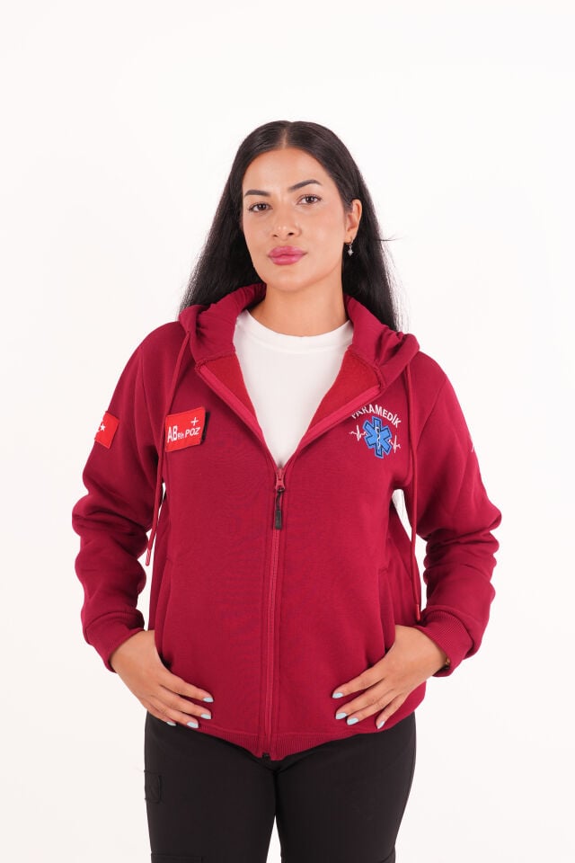 Paramedik Bordo Kapşonlu Polar (Unisex)