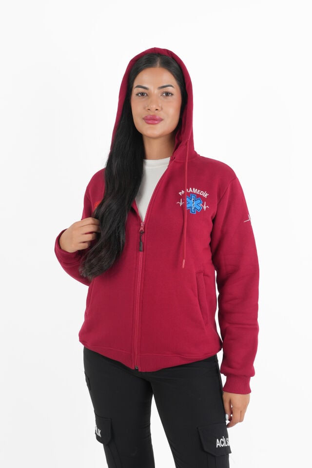 Paramedik Bordo Kapşonlu Polar (Unisex)