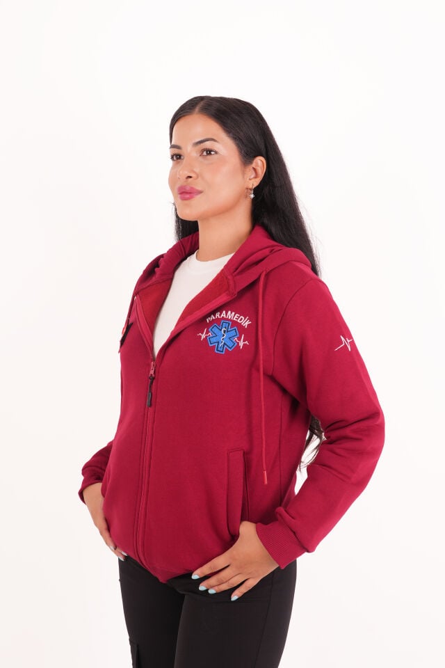 Paramedik Bordo Kapşonlu Polar (Unisex)