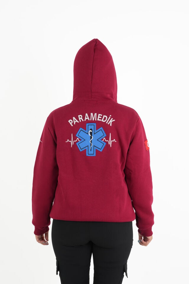 Paramedik Bordo Kapşonlu Polar (Unisex)