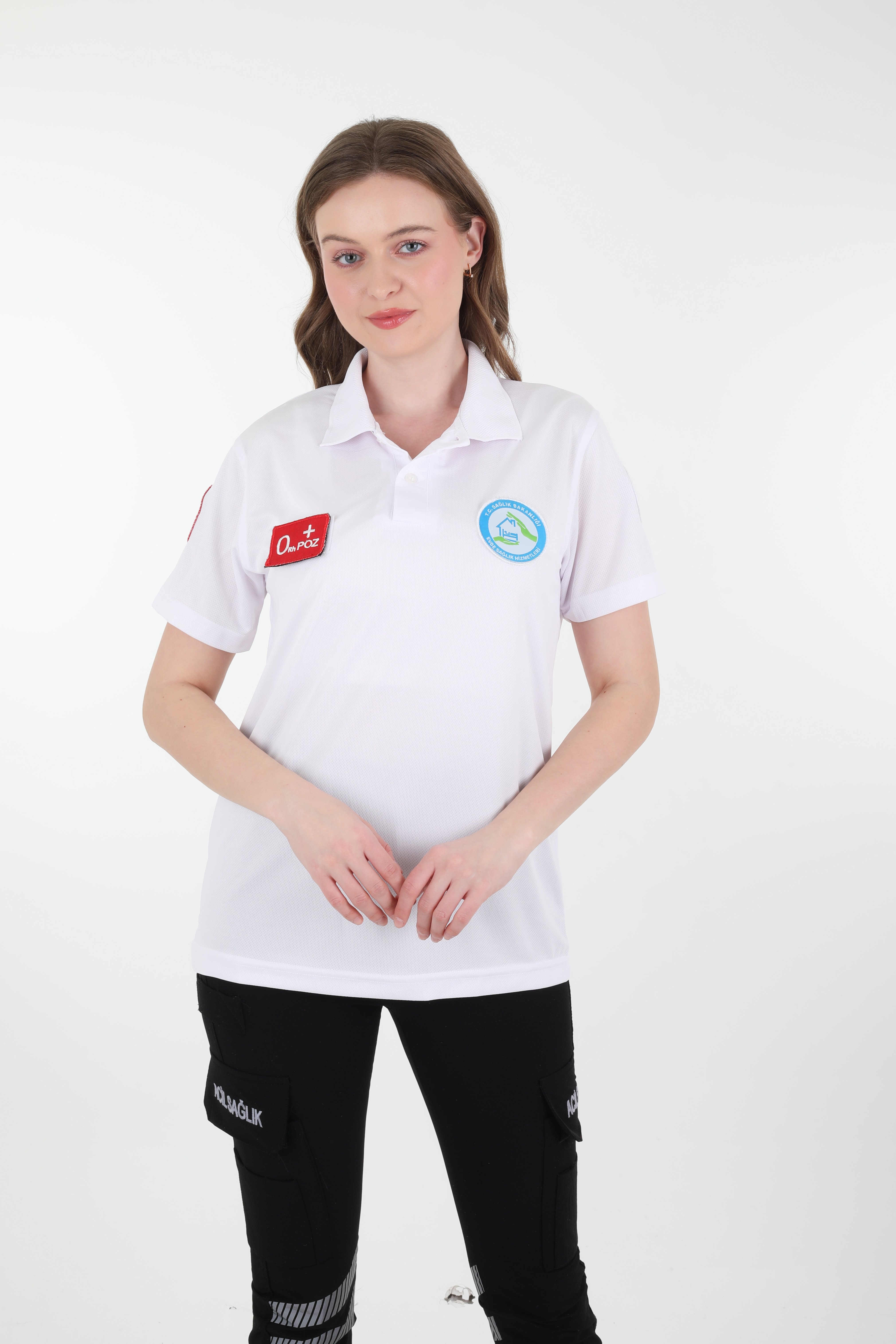 Evde Sağlık Beyaz Polo Yaka Comfort T-shirt (Fileli-Unisex)
