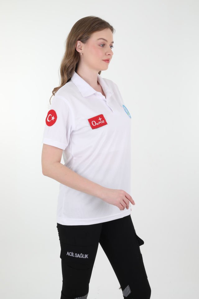 Evde Sağlık Beyaz Polo Yaka Comfort T-shirt (Fileli-Unisex)