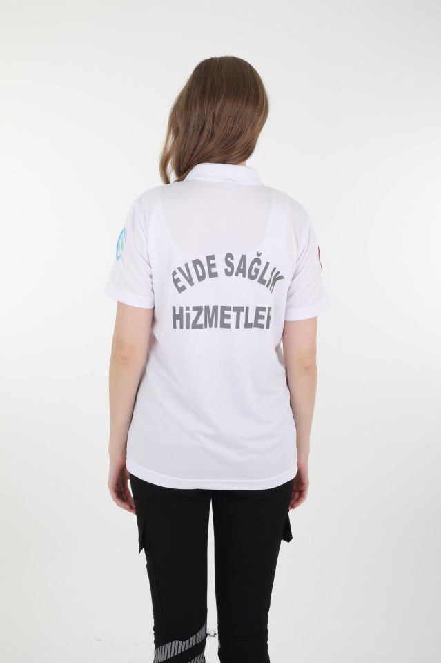 Evde Sağlık Beyaz Polo Yaka Comfort T-shirt (Fileli-Unisex)