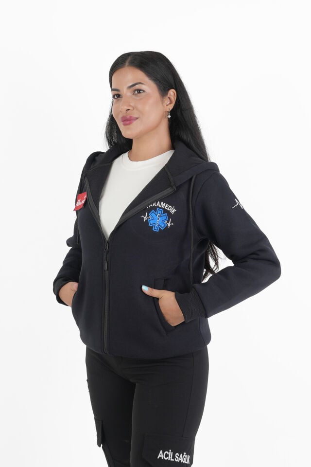 Paramedik Siyah Kapşonlu Polar (Unisex)