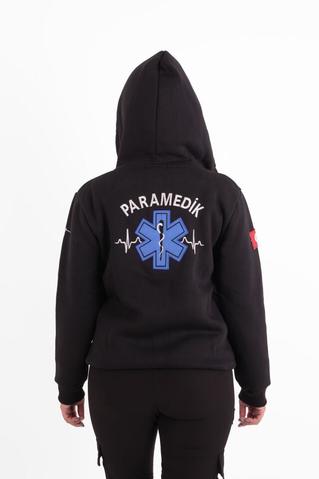 Paramedik Siyah Kapşonlu Polar (Unisex)