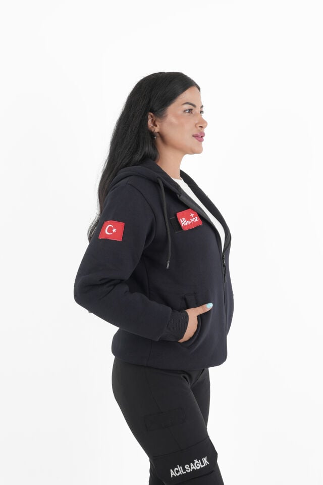 Paramedik Siyah Kapşonlu Polar (Unisex)
