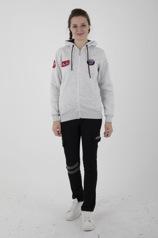 Yeni Paramedik Açık Gri Kapşonlu Polar (Unisex)