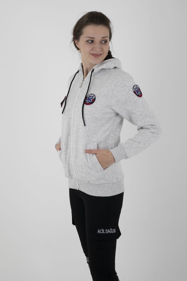 Yeni Paramedik Açık Gri Kapşonlu Polar (Unisex)