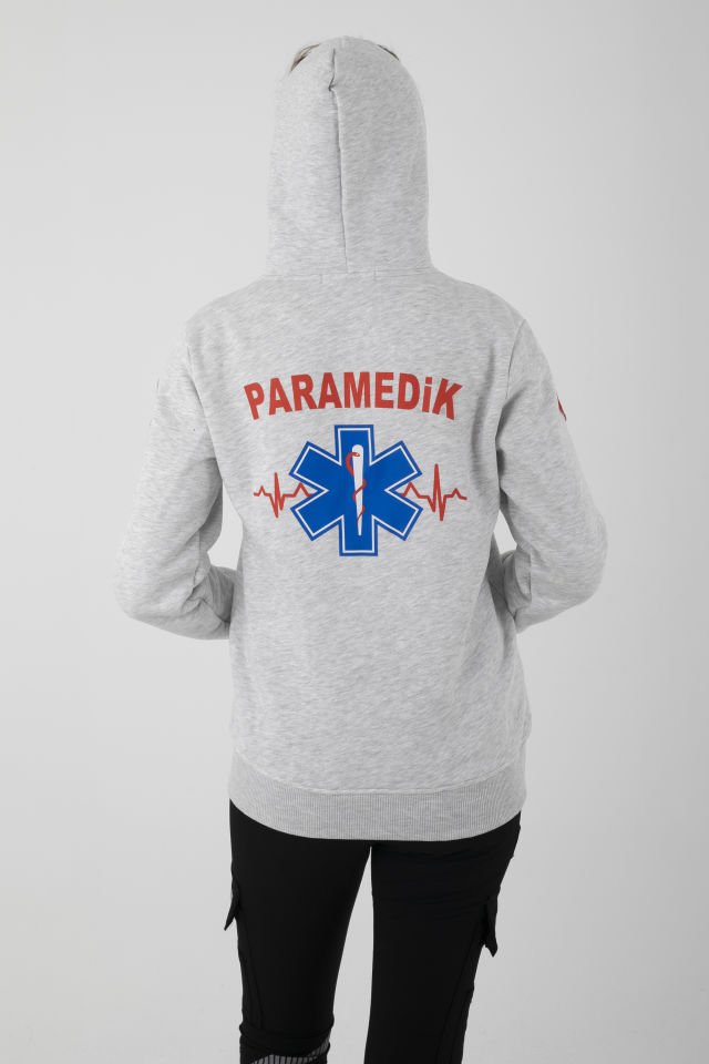 Yeni Paramedik Açık Gri Kapşonlu Polar (Unisex)